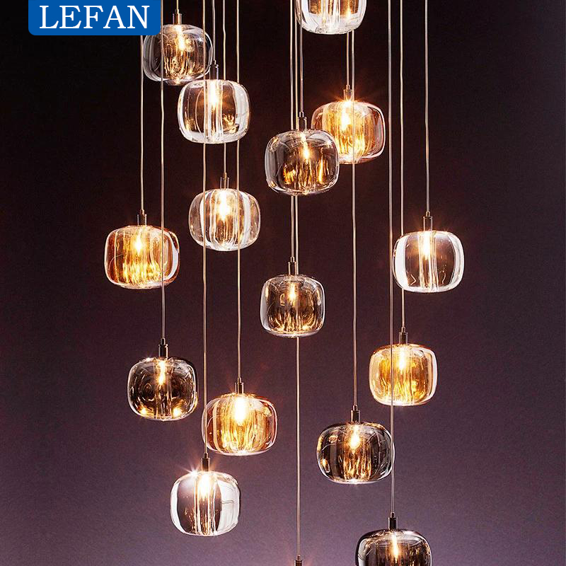 Outdoor Lighting Pendant - Candelabro LED de Cristal moderno, escalera,