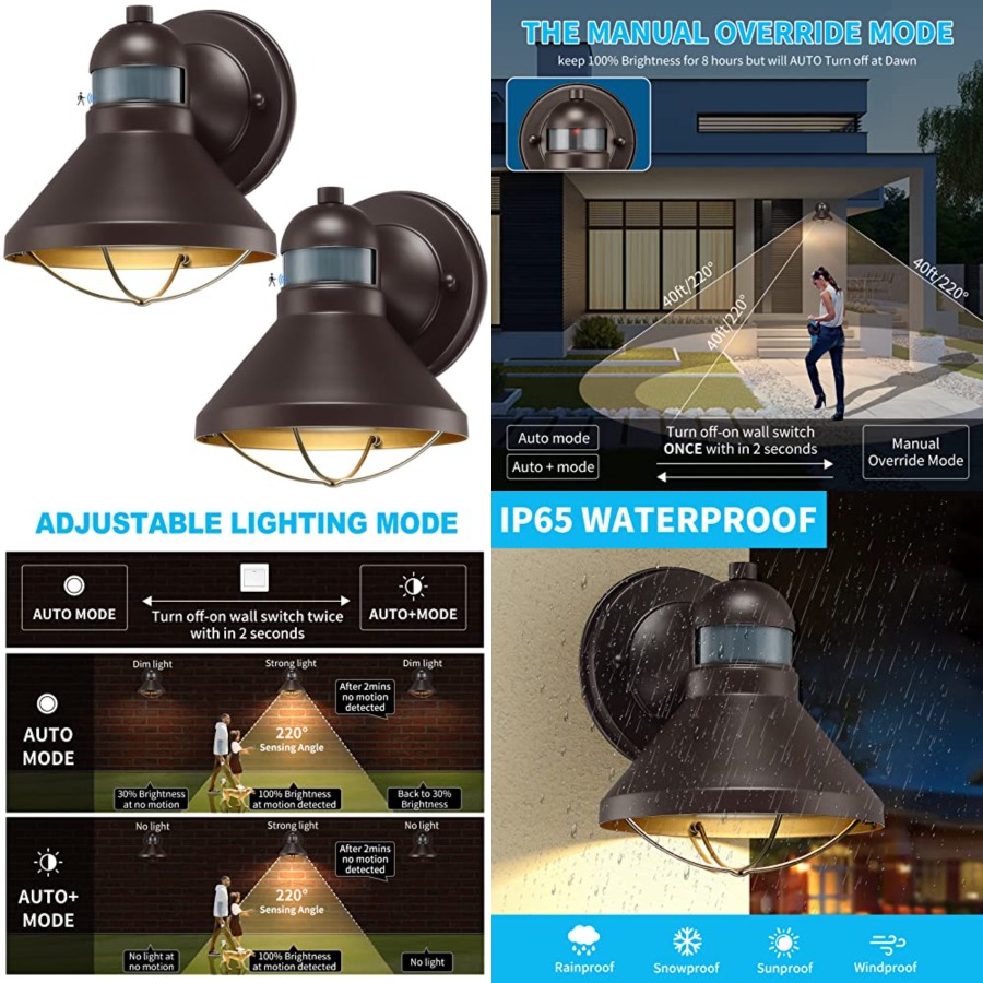 Paquete de 2 Lámparas de Pared - Outdoor Lighting With Motion Sensor reseña y precio